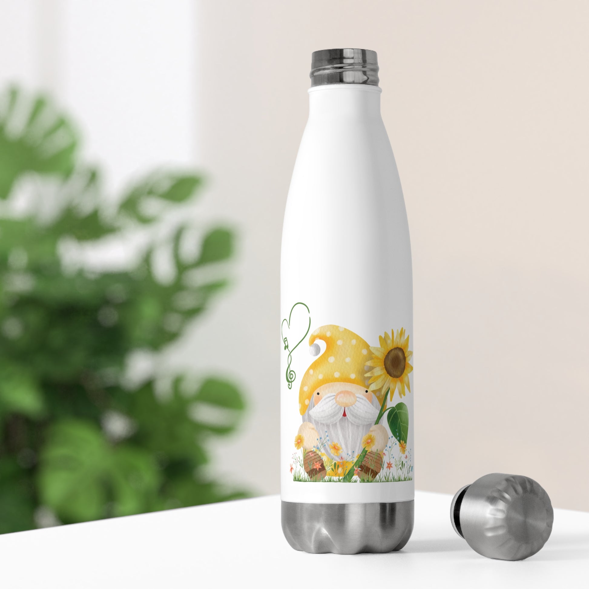 Sunny Hydration: Gnome with Sunflower Insulated Water Bottle! 20oz