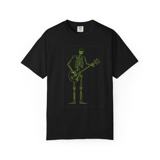 The Mystical Bassist | Skeleton Fluo Bass Player Unisex T-Shirt Black