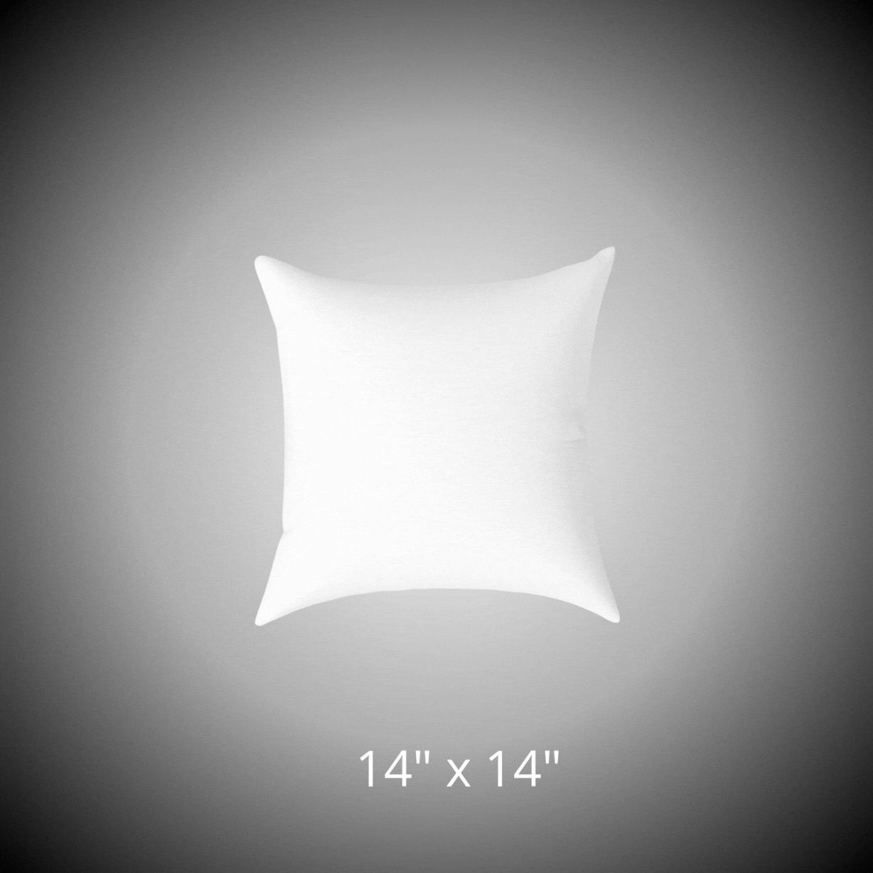 Animated square throw pillow size guide showing available cushion dimensions from 14x14 to 20x20 inches for sofa and bed décor.