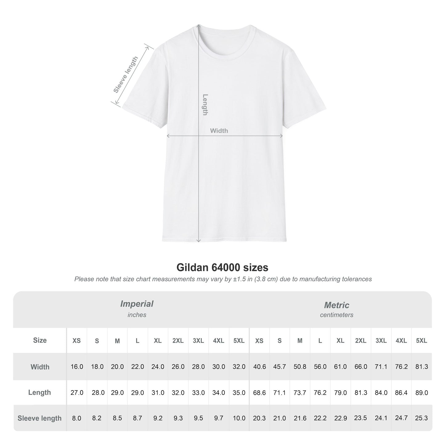 Tshirt cactus mania size chart
