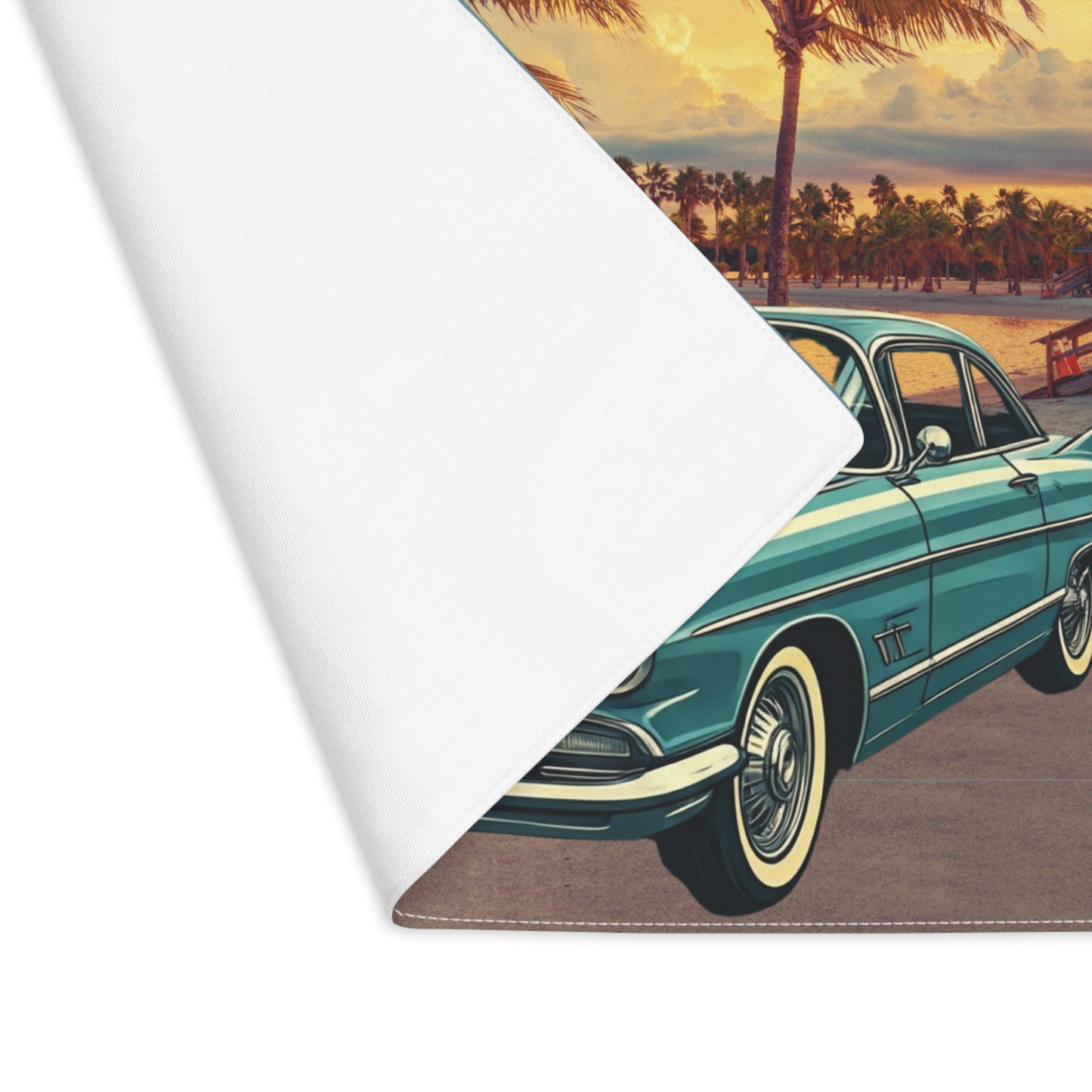 Close-up of retro car dining decor featuring a 1950s Brougham 