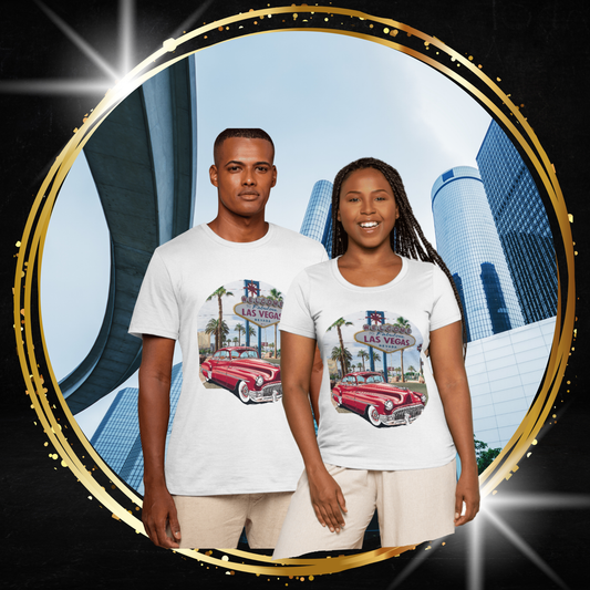 Vegas Cruiser T-Shirt: Retro Las Vegas Sign & Classic Red Car | Vintage Road Trip Tee