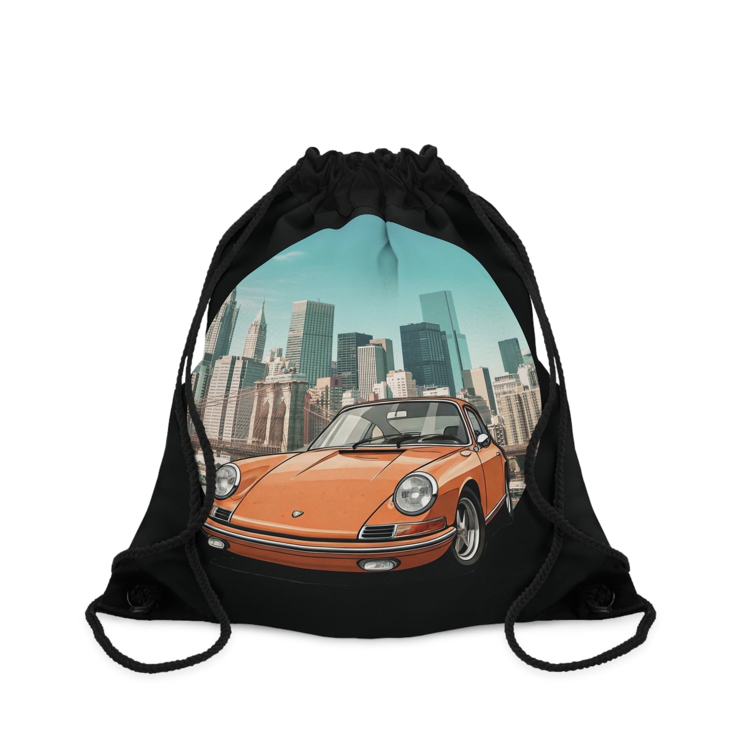 Vintage Car Porsche 911 black Drawstring Bag, one size