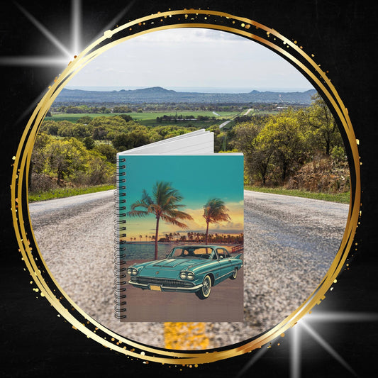 Classic '50s American Sedan New York Brooklyn Bridge Spiral Notebook | Vintage NYC Car Journal