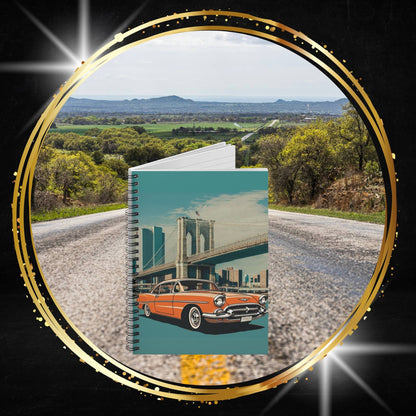 '57 Bel Air Brooklyn Bridge Spiral Notebook | Vintage American Sedan NYC Journal