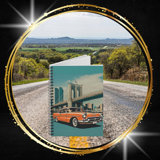 '57 Bel Air Brooklyn Bridge Spiral Notebook | Vintage American Sedan NYC Journal