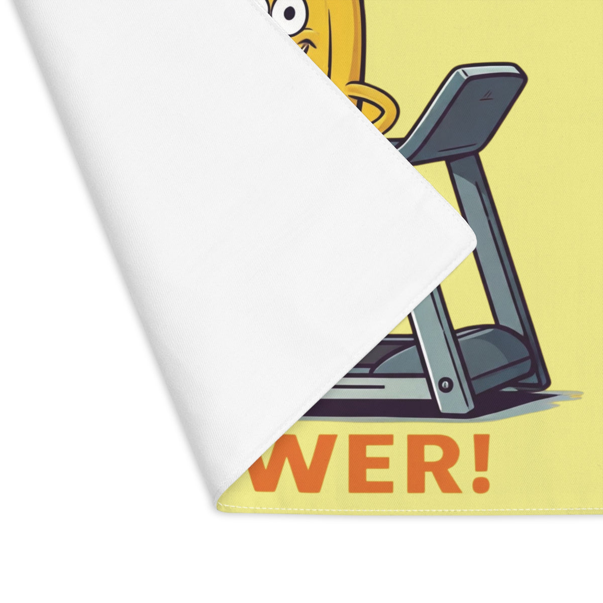 Close-up view of the folded corner showing the clean white backside and durable stitched edge of a washable dining table placemat.