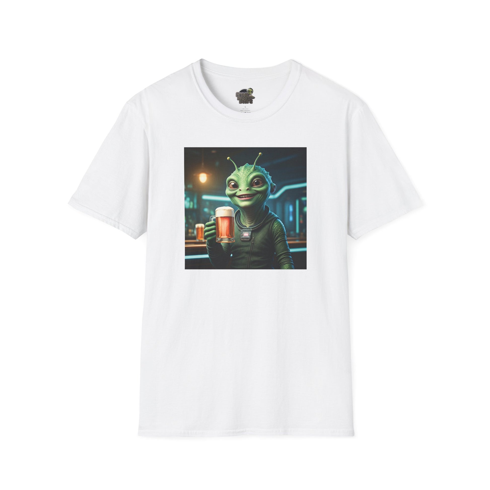 White Unisex alien woman t-shirt with Beer at the pub
