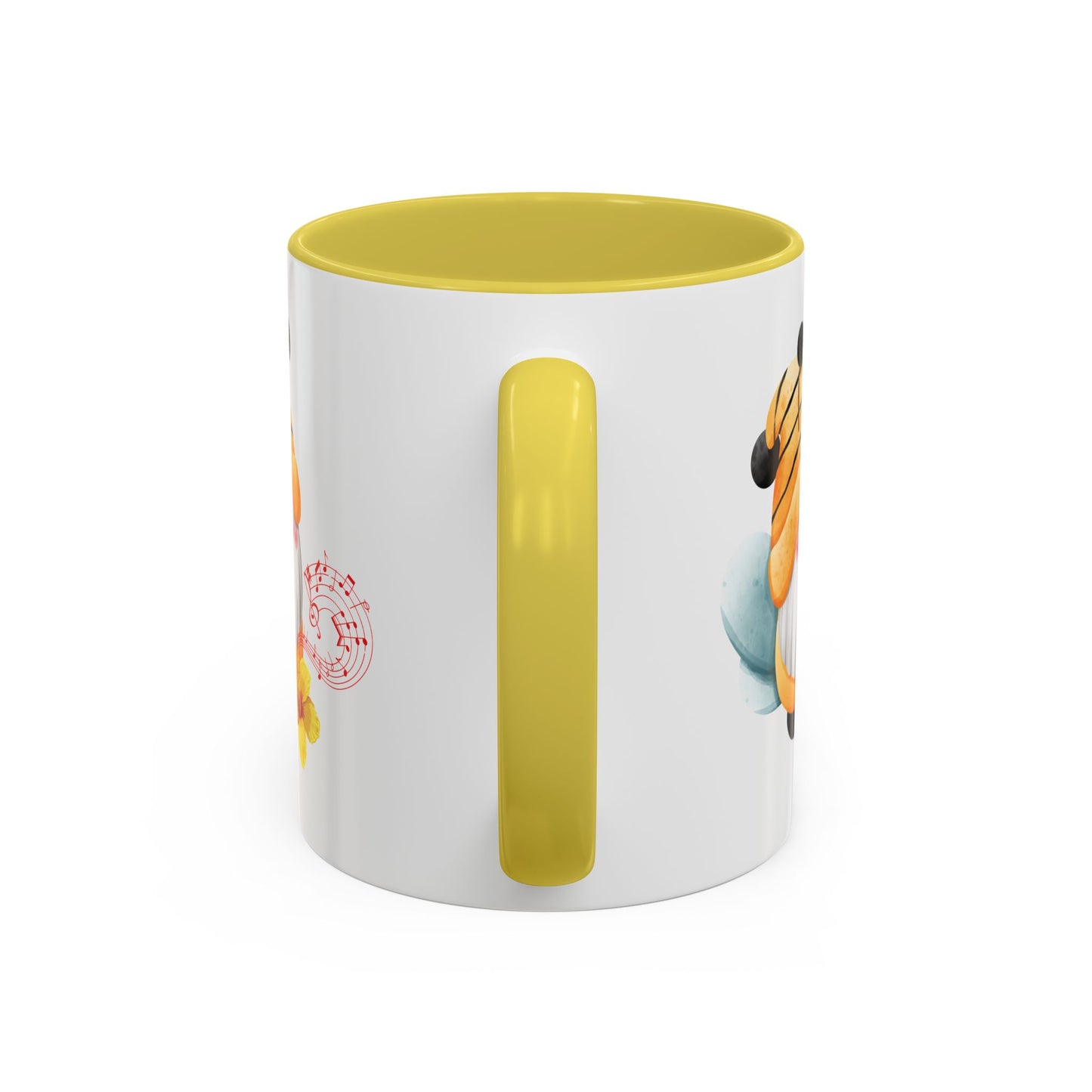 yellow mug c-handle detail view bee gnome design 