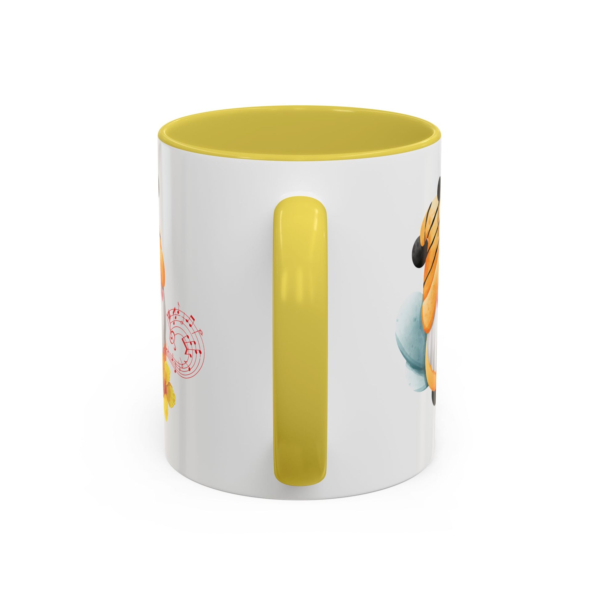 yellow mug c-handle detail view bee gnome design 
