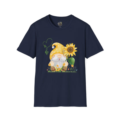 Gnome with Sunflower Unisex T-Shirt: Sunshine, Smiles & Secret Songs Navy