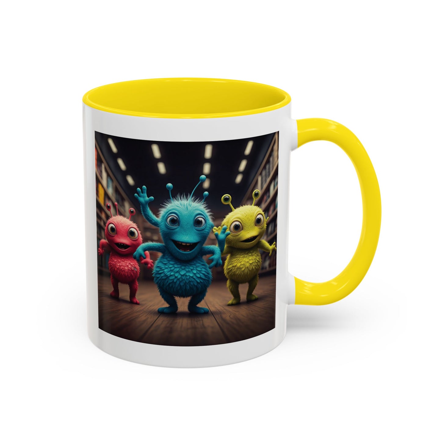 Right handle Aliens dancing at a disco on a yellow mug